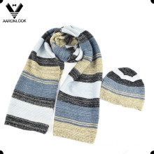 2016 Latest Multicolor Stripe Knitted Scarf Beanie Set